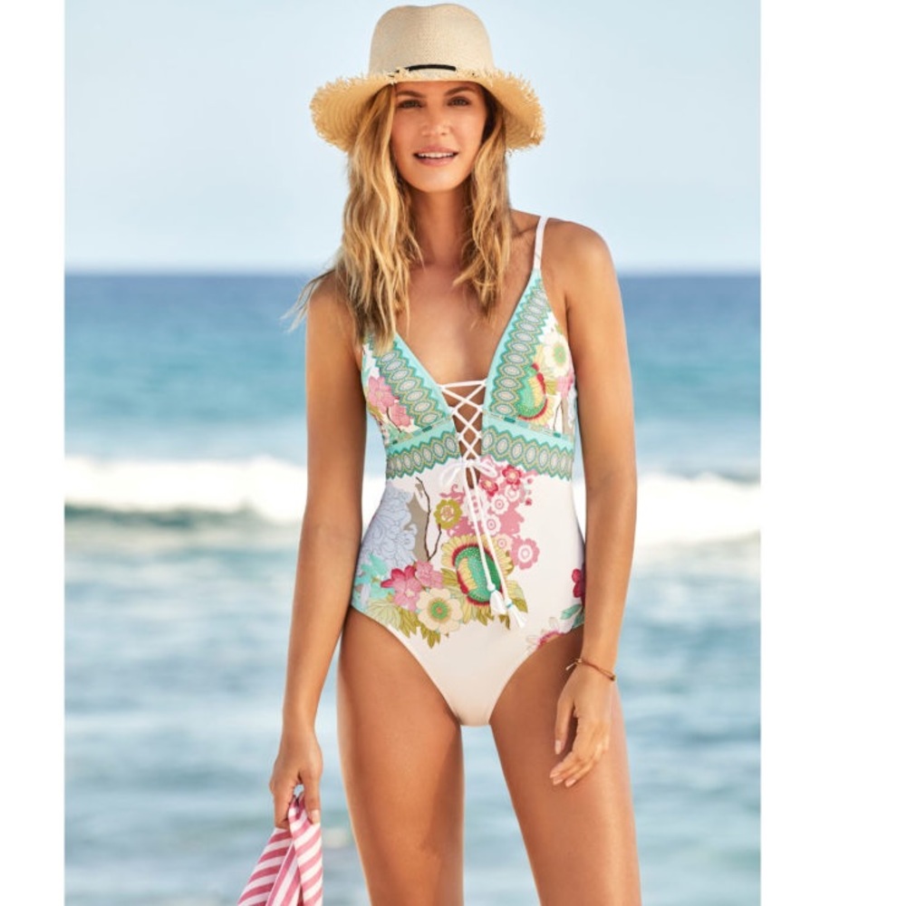 Johnny Was Cora Lace Front One Piece Swim Suit